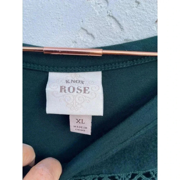 Knox Rose Womens Boho Lace Velvet Crew Neck Long Sleeve Sweater Green Sz XL - Picture 9 of 9